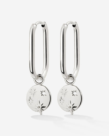 Shiny Stars Oval Hoop Set Small Silver