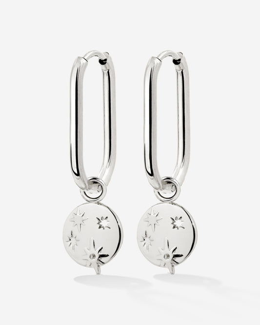 Shiny Stars Oval Hoop Set Small Silver