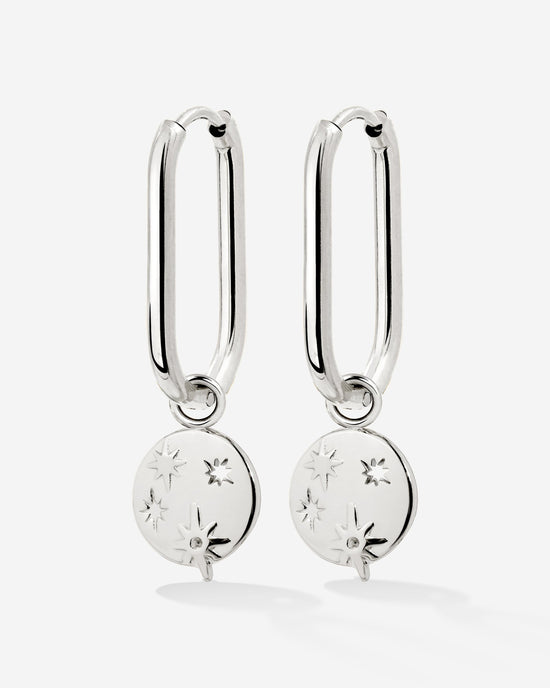 Shiny Stars Oval Hoop Set Small Silver