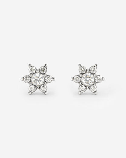 Sparkling White Petal Studs Silver