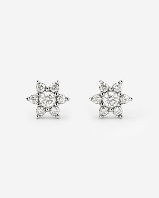 Sparkling White Petal Studs Silver