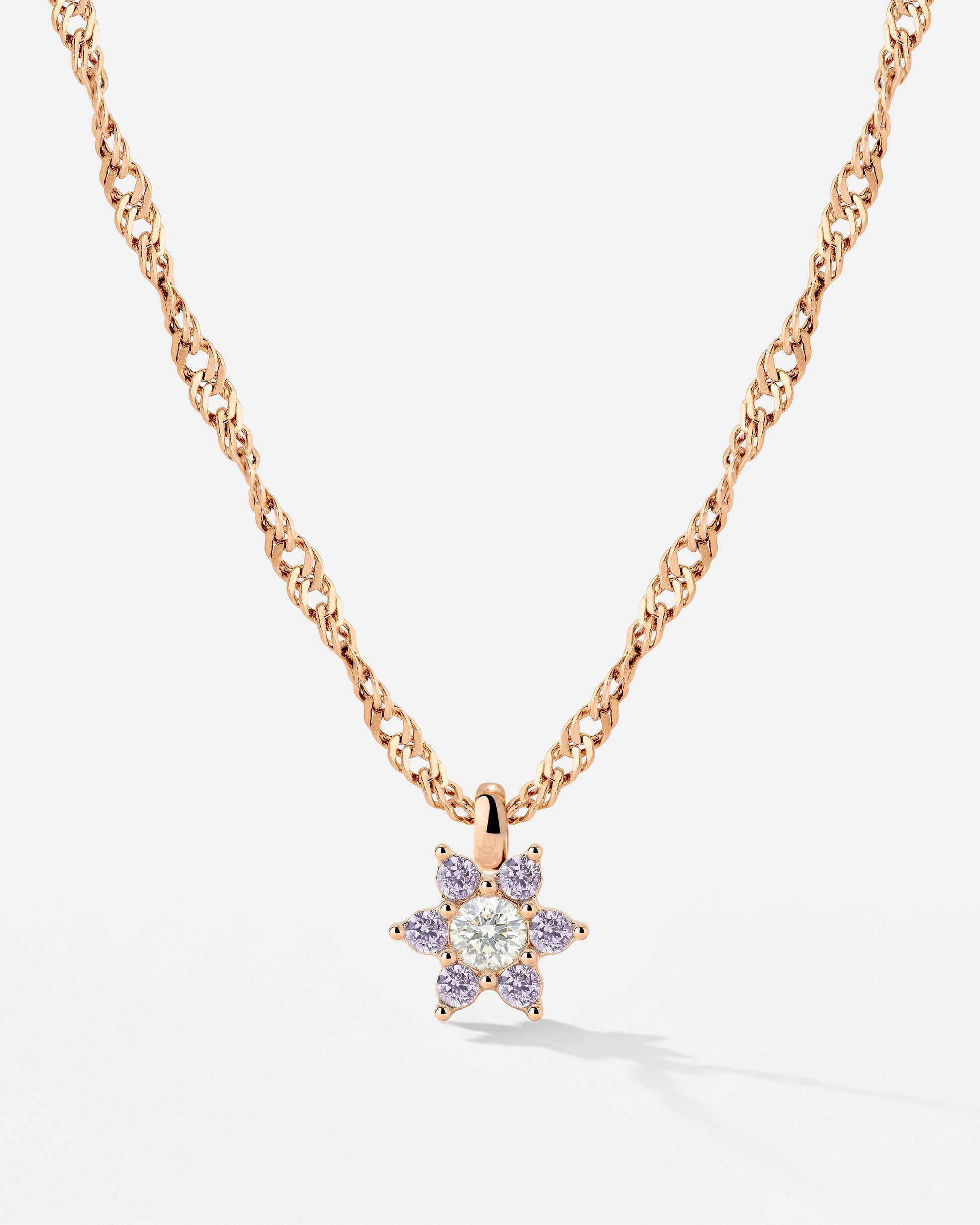Sparkling Purple Petal Necklace Rose Gold