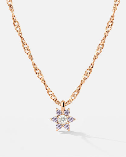 Sparkling Purple Petal Necklace Rose Gold