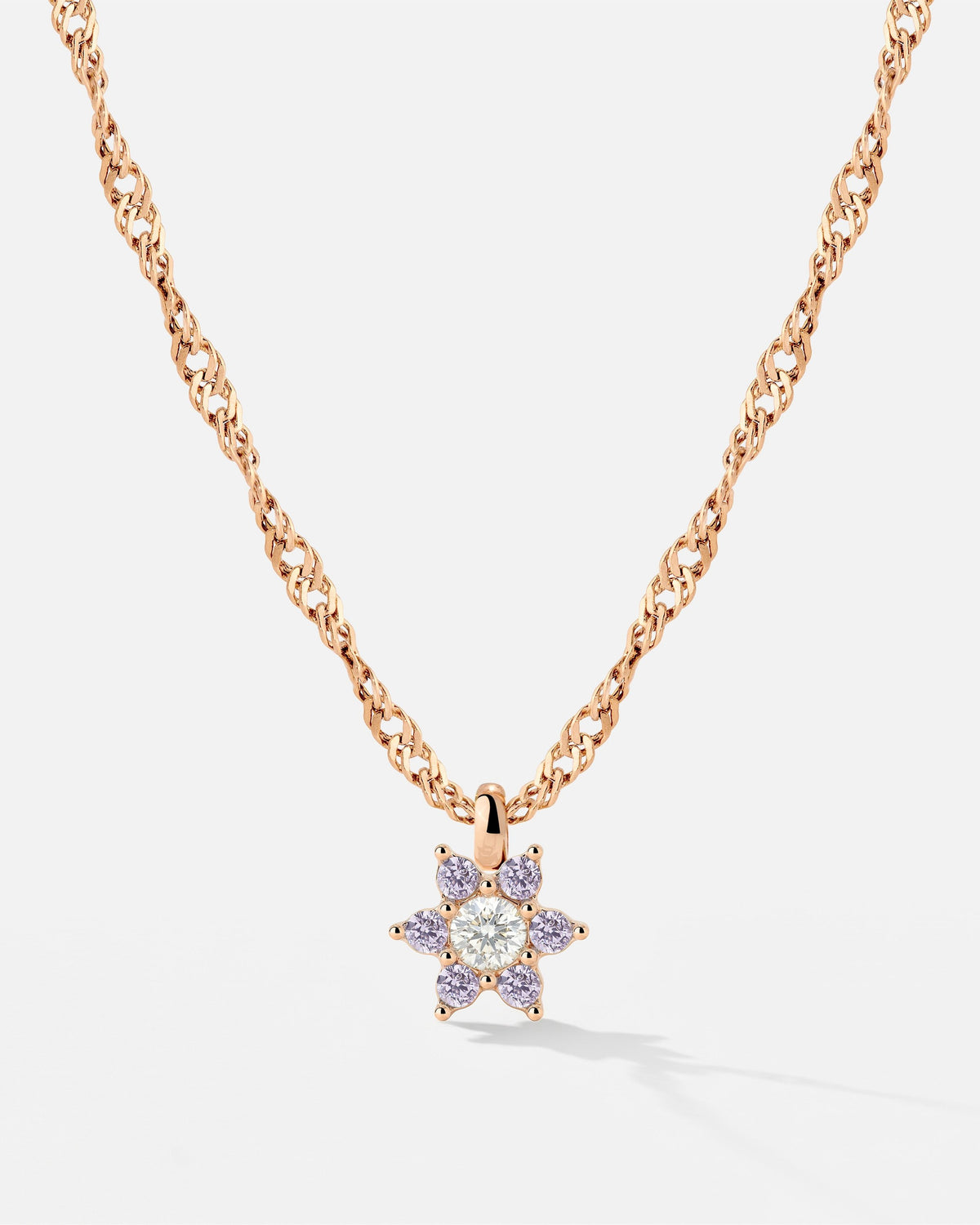 Sparkling Purple Petal Necklace Rose Gold