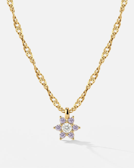Sparkling Purple Petal Necklace Gold