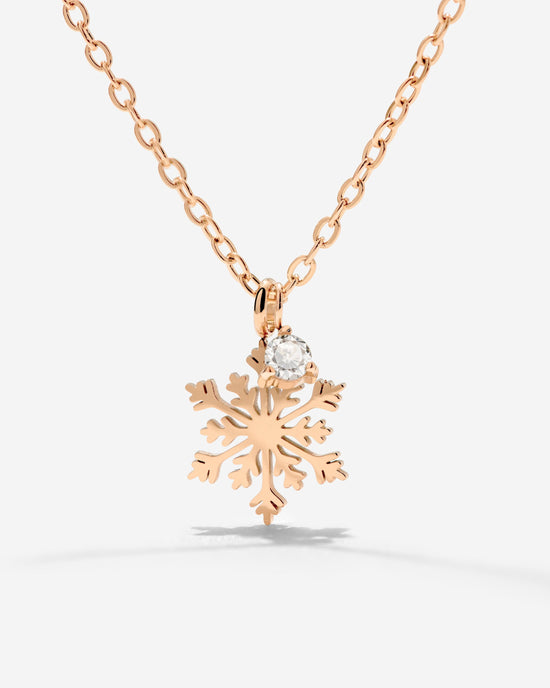 Sparkling Snowflake Necklace Rose Gold