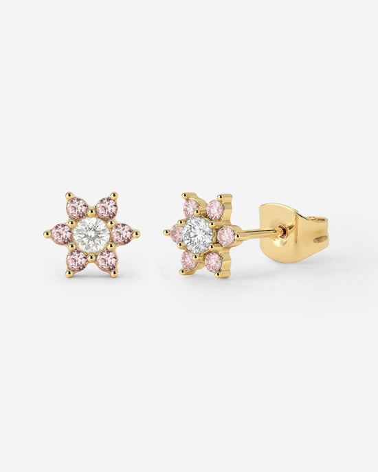 Sparkling Pink Petal Studs Gold