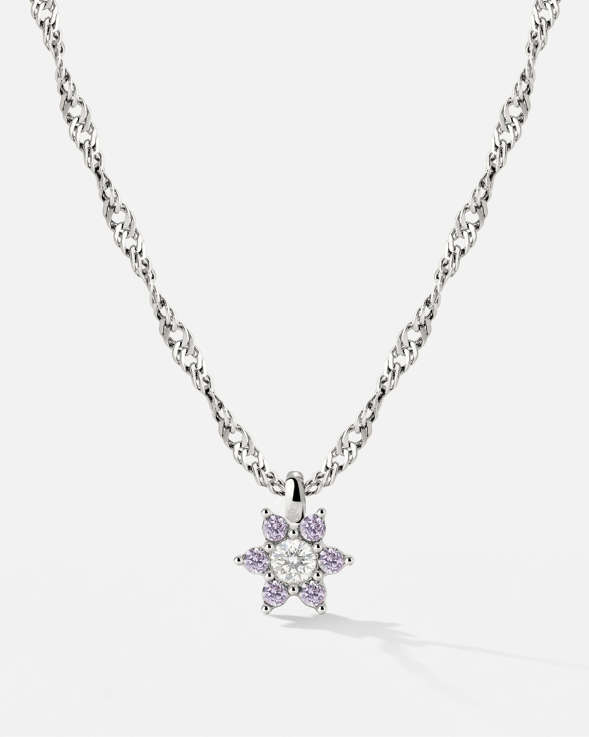 Sparkling Purple Petal Necklace Silver