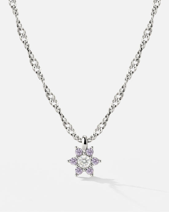 Sparkling Purple Petal Necklace Silver