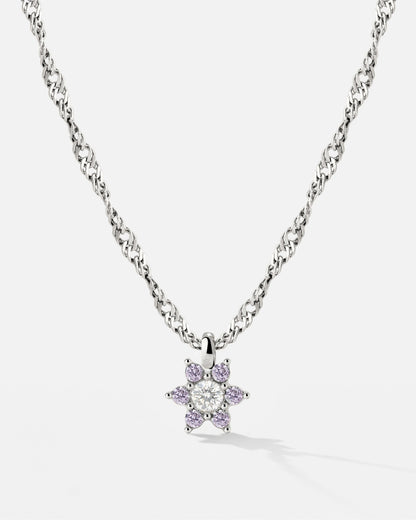 Sparkling Purple Petal Necklace Silver