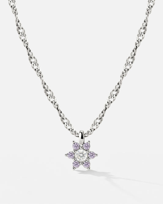 Sparkling Purple Petal Necklace Silver