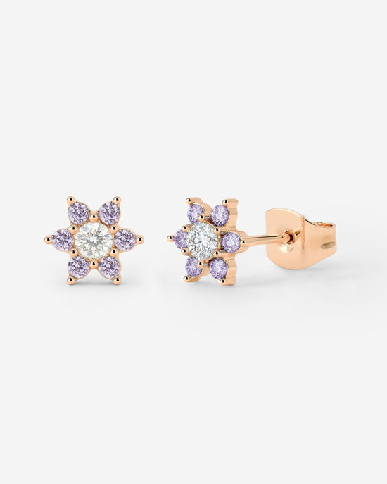 Sparkling Purple Petal Studs Rose Gold