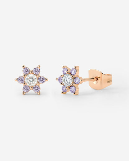 Sparkling Purple Petal Studs Rose Gold