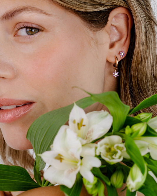 Sparkling Purple Petal Studs Rose Gold