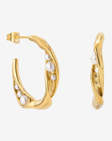Branch Pearl Hoop Studs Gold