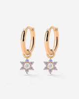 Purple Petal Hoop Set Small Rose Gold