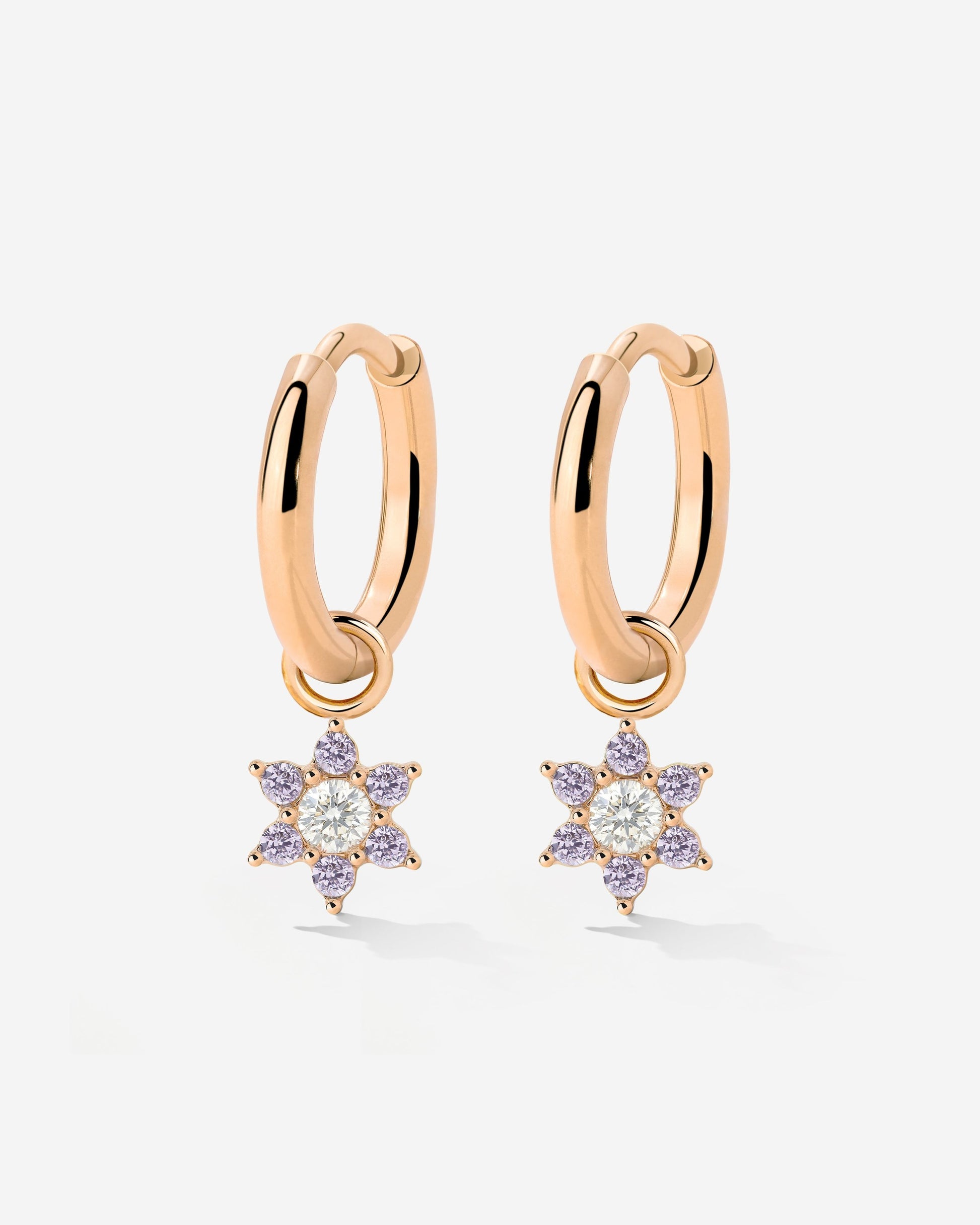 Purple Petal Hoop Set Small Rose Gold