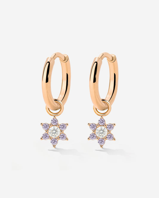 Purple Petal Hoop Set Small Rose Gold