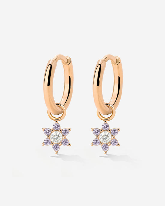 Purple Petal Hoop Set Small Rose Gold