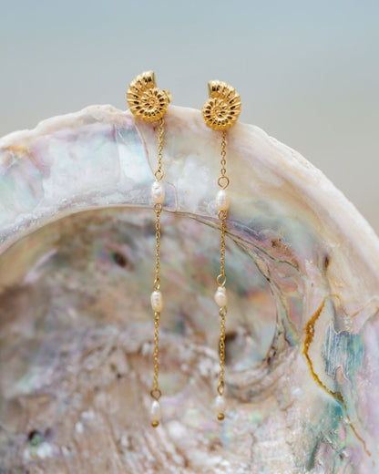 Siren's Spell Pearl Drop Earrings Rose Gold