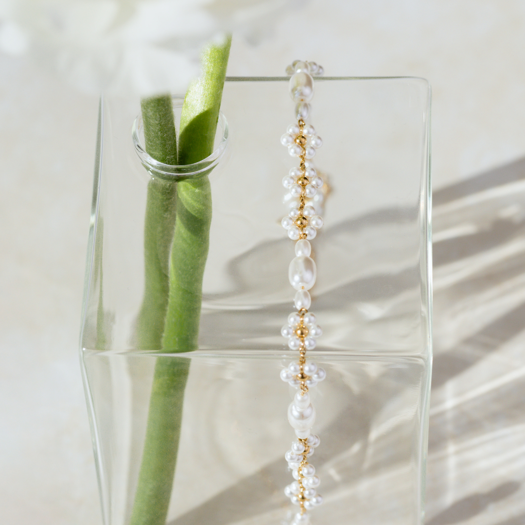 Flowery Pearls Choker Rose Gold