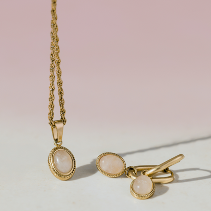 Blush Quartz Oval Hoop Set Baby Rose Gold