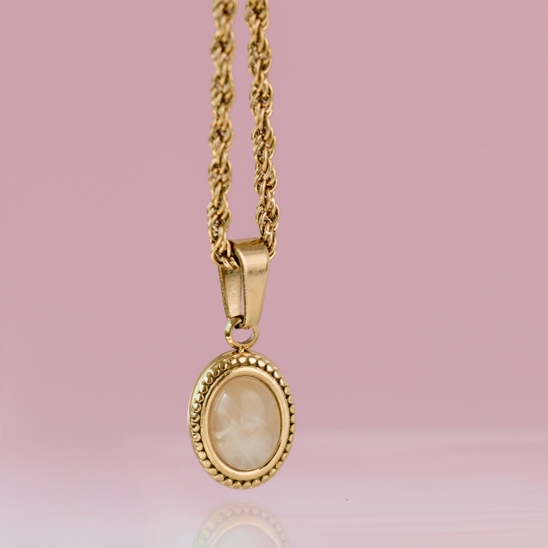 Blush Quartz Necklace Rose Gold