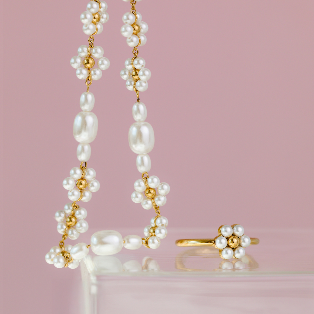 Flowery Pearls Choker Rose Gold