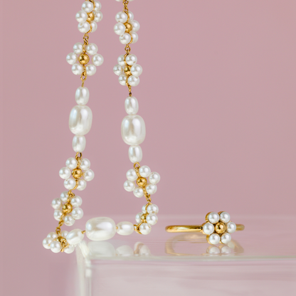 Flowery Pearls Choker Rose Gold