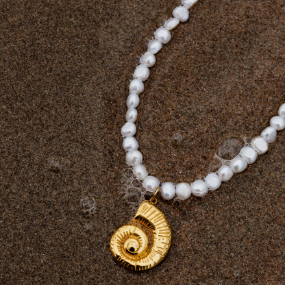 Ammonite Pearl Necklace Rose Gold