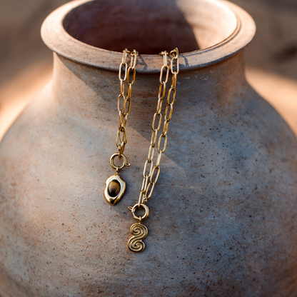 Tiger's Eye Oval Links Necklace Set Gold