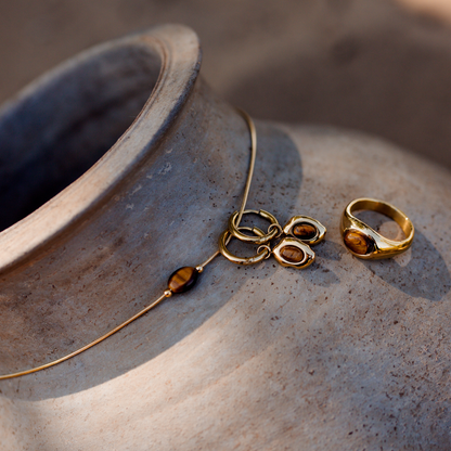 Tiger's Eye Hoop Set Small Rose Gold