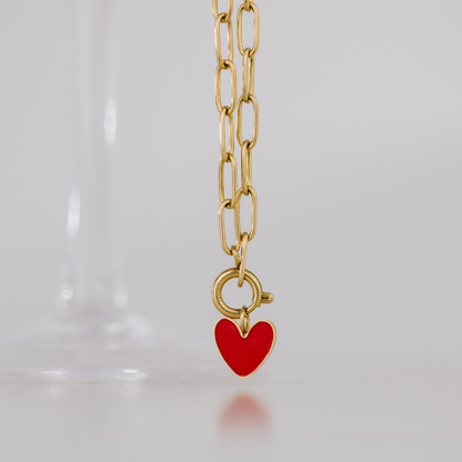 Red Heart Oval Links Necklace Set Silver