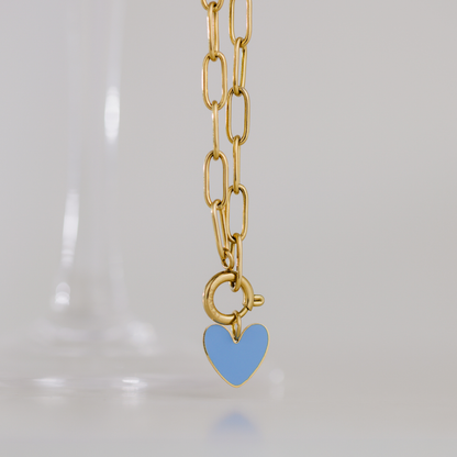 Blue Heart Oval Links Necklace Set Silver