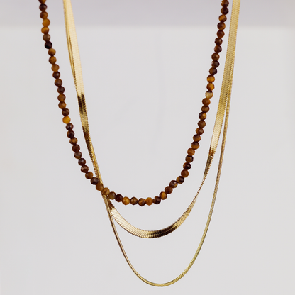Tiger's Eye Bead Necklace Gold