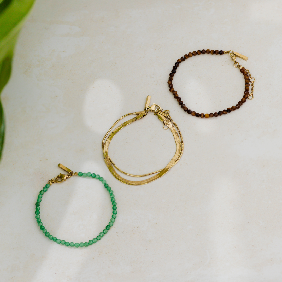 Tiger's Eye Bead Bracelet Gold