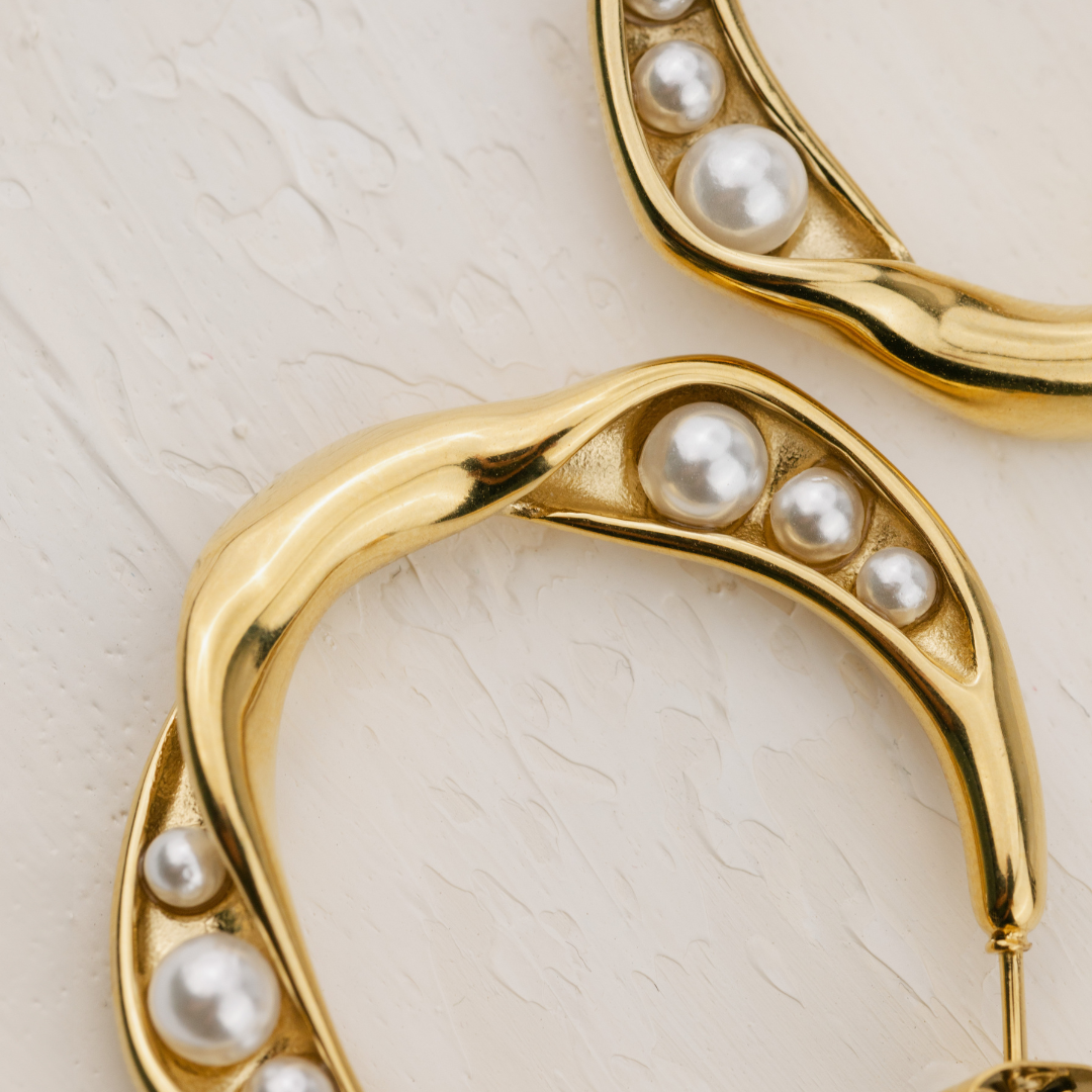 Branch Pearl Hoop Studs Silver