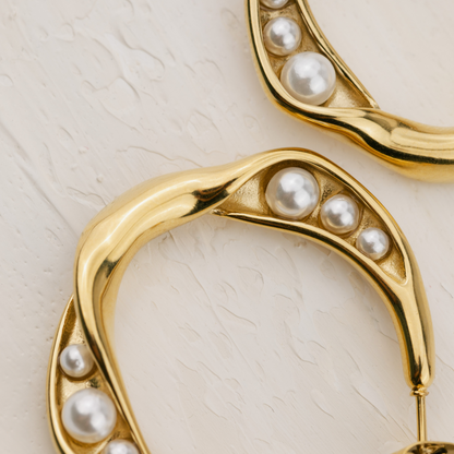 Branch Pearl Hoop Studs Rose Gold