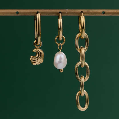 Chunky Pearl Hoop Set Small Gold