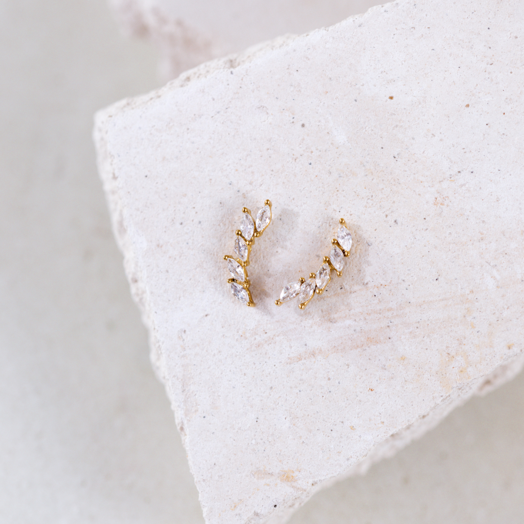 Sparkle Leaf Studs Rose Gold