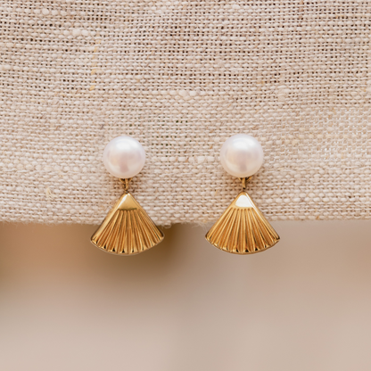 Pearl & Fan Studs Rose Gold