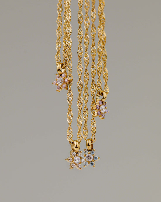 Sparkling Blue Petal Necklace Gold