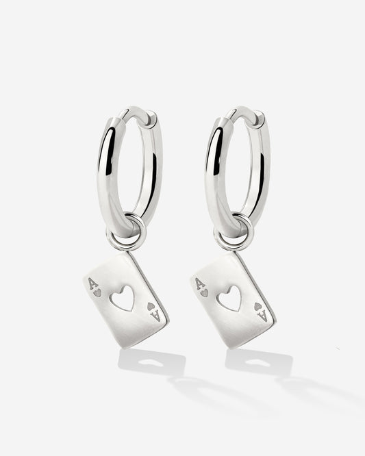 Heart Ace Hoop Set Small Silver