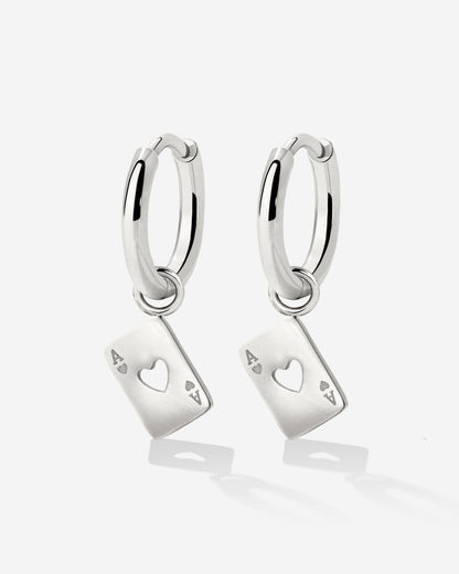 Heart Ace Hoop Set Small Silver