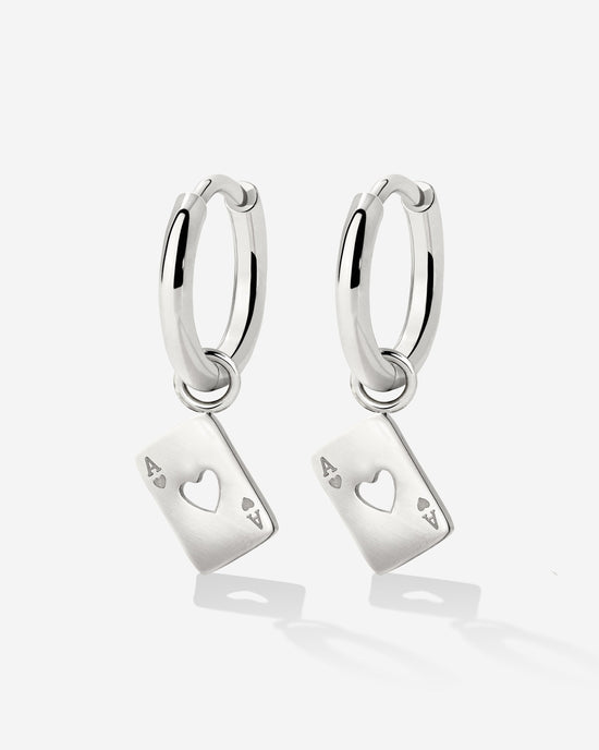 Heart Ace Hoop Set Small Silver