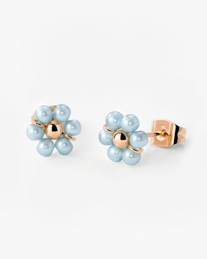 Forever Blue Daisy Studs Rose Gold