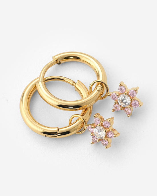 Pink Petal Hoop Set Small Gold