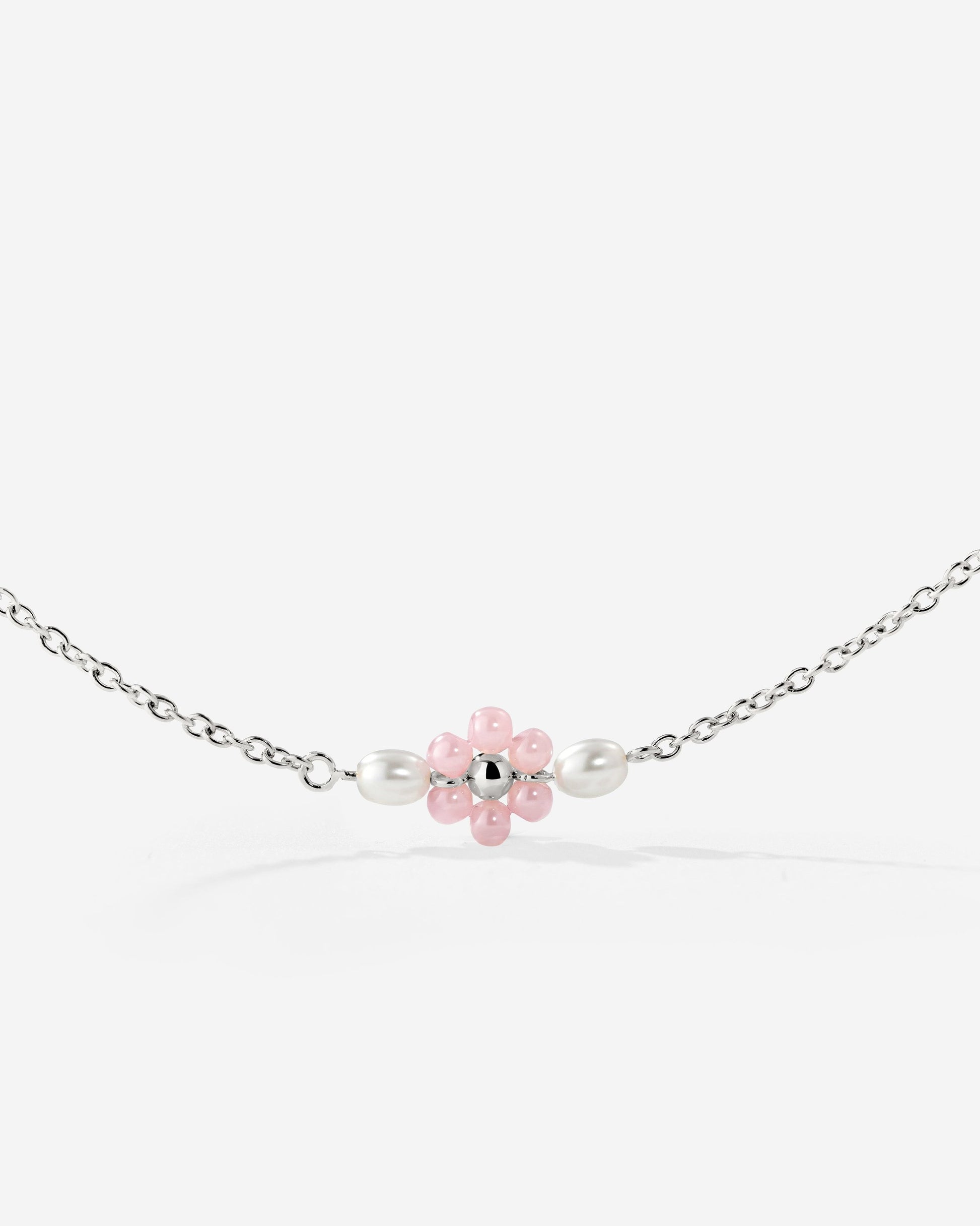 Pretty Pink Daisy Necklace Silver