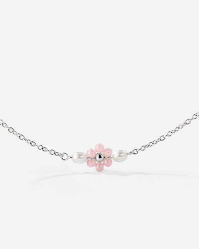 Pretty Pink Daisy Necklace Silver