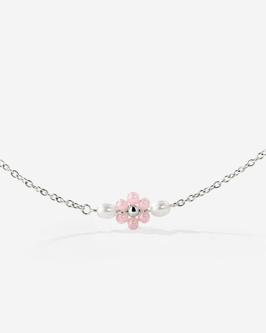 Pretty Pink Daisy Necklace Silver